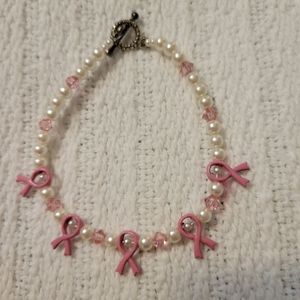 Breast Cancer Awareness Euro Style Pearls & Pink Ribbons Bracelet
